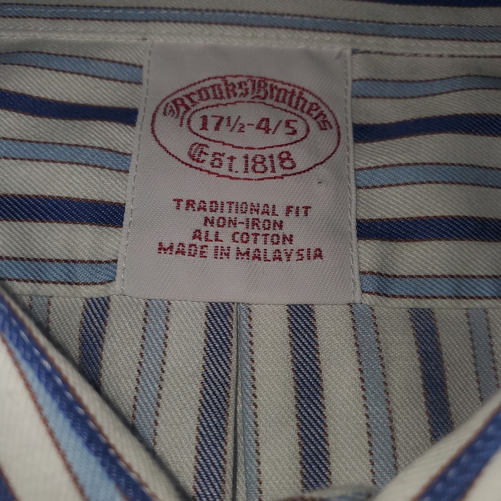 Brooks Brothers Mens 17.5-4/5 Non-Iron Traditional Fit Stripe Dress Shirt - Picture 2 of 9